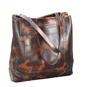 Frye Charlie Simple Chocolate Brown Camo Leather Shoulder Tote